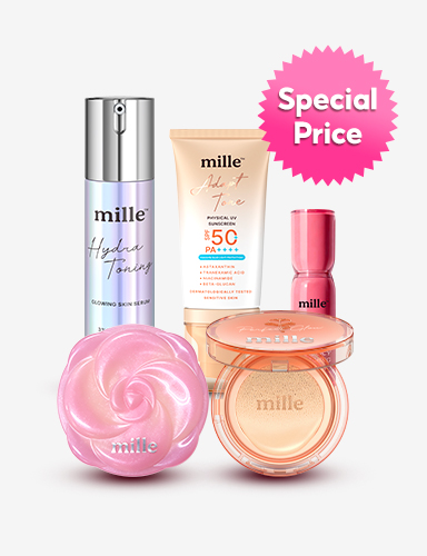 MILLE เซ็ตผิวสวย เป๊ะ ทุกวัน DAILY GLOW SET 5 PCS [#01 LIGHT/#01 PINK POMELO]