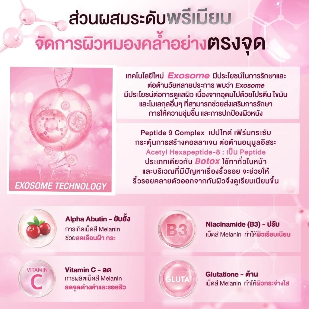 MILLE เจลครีมผิวกระจ่างใส WHITENING ROSE PEPTIDE 9 COMPLEX MULTIVITAMIN GEL CREAM 25 G.