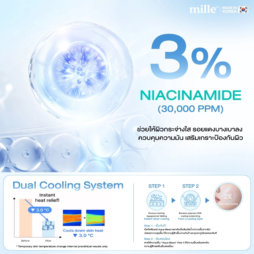 MILLE เจลเย็นเร่งขาว HYDRA-TONING GLOWING SKIN SERUM
