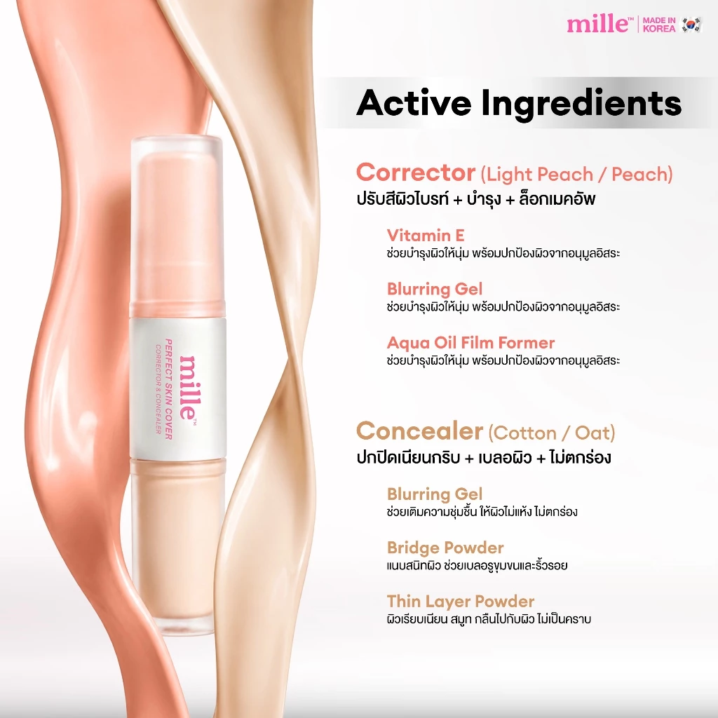 MILLE คอลซีลเลอร์ DUO PERFECT SKIN COVER CORRECTOR & CONCEALER 5G.+5G.