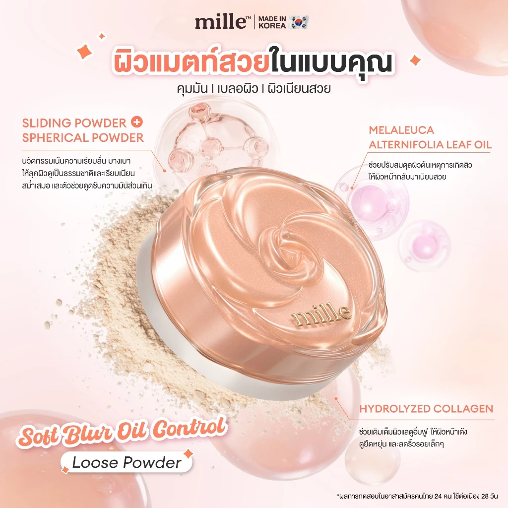MILLE แป้งฝุ่นคุมมัน SOFT BLUR OIL CONTROL LOOSE POWDER 9.5 G.