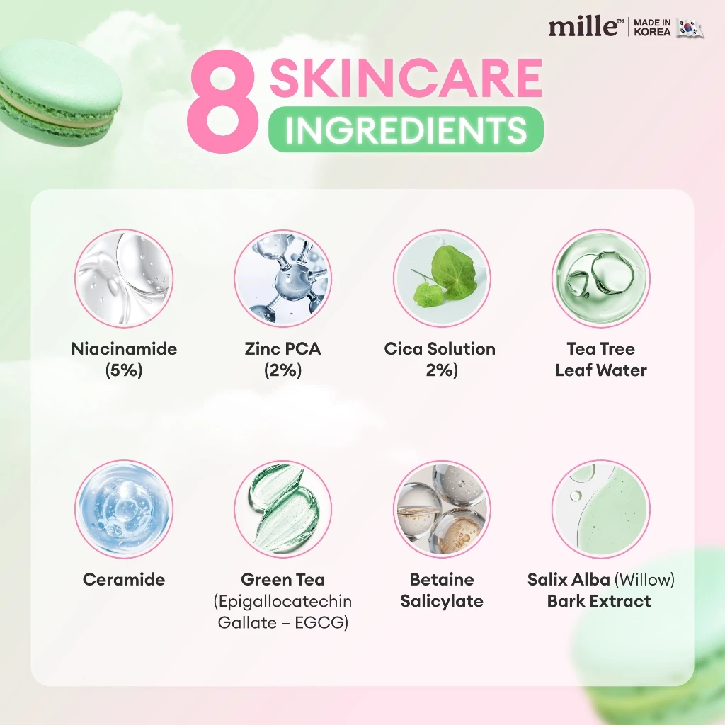 MILLE คุชชั่นเบส PERFECT CLEAR ACNE CUSHION GREEN BASE SPF50+ PA++++ 14 G.