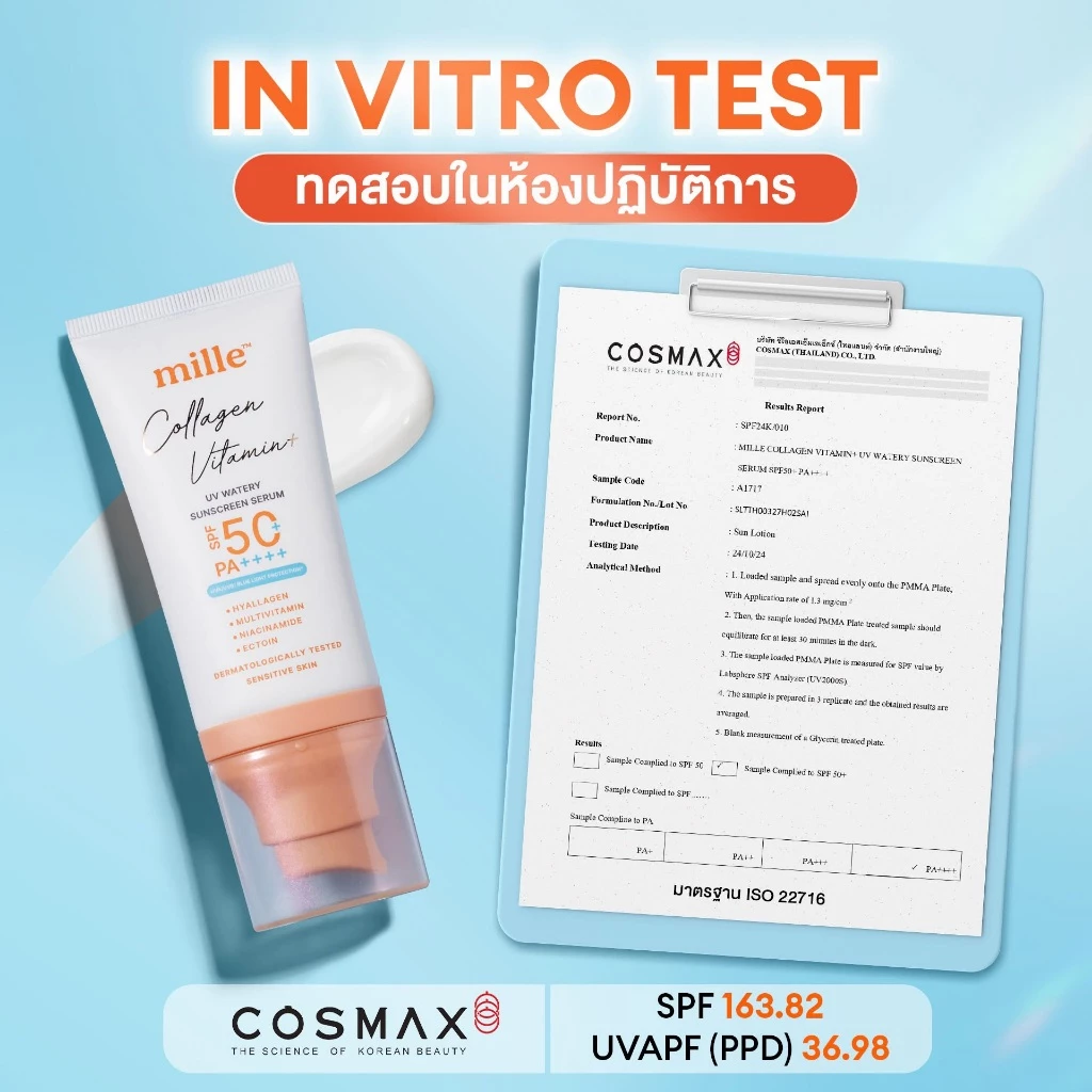 MILLE กันแดด 5 เท่า COLLAGEN VITAMIN+ WATERY SUNSCREEN SERUM SPF50 PA++++