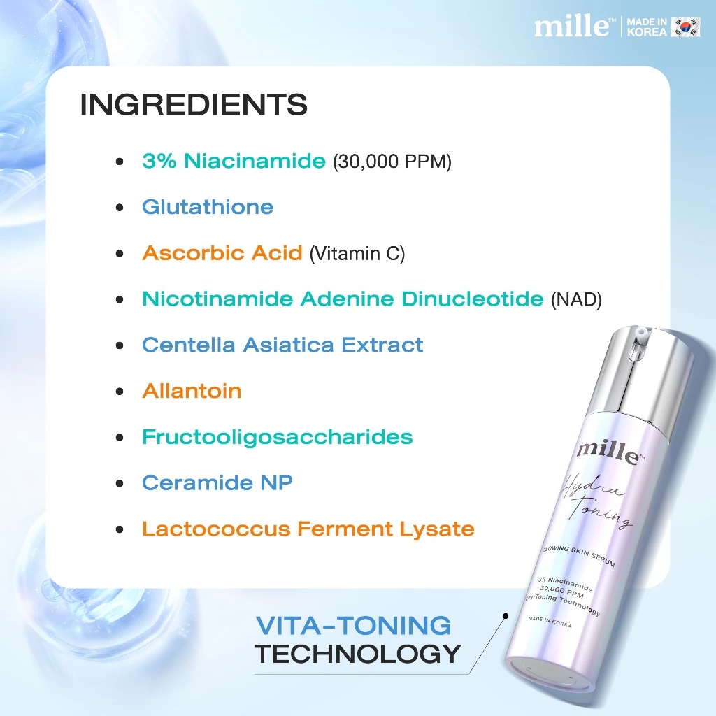 MILLE เจลเย็นเร่งขาว HYDRA-TONING GLOWING SKIN SERUM